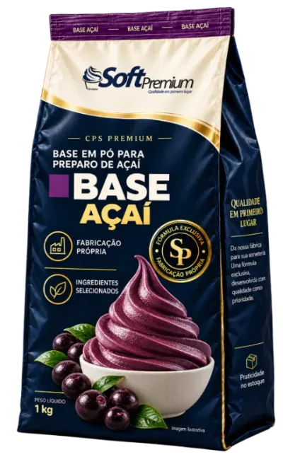 Embalagem de 1 kg da base em pó Base Açaí Soft Premium