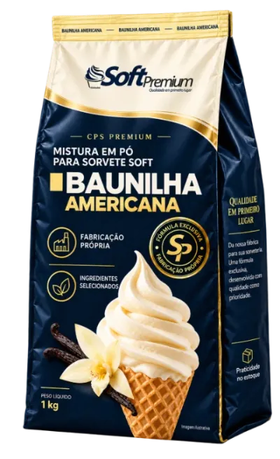 Embalagem de 1 kg da base em pó Baunilha Americana Soft Premium