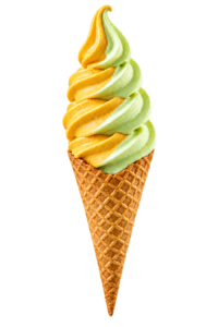 Imagem ilustrativa fotorealista de casquinha de sorvete soft maracuja torta de limao com dois sabores